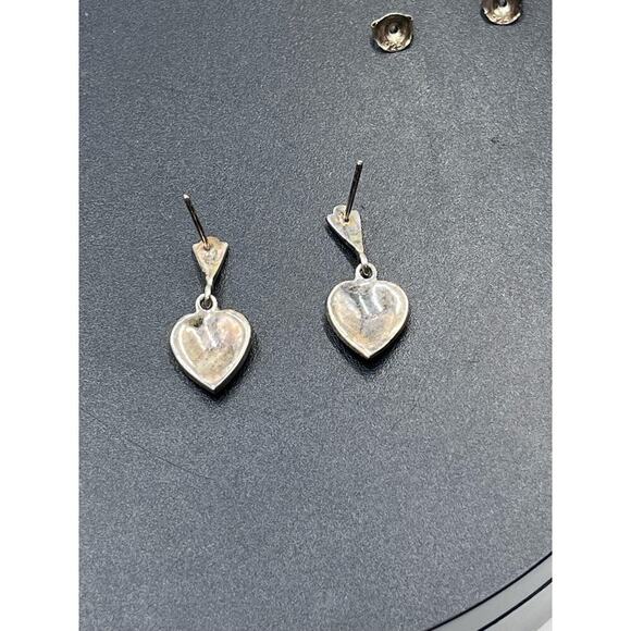 Sterling Silver 925 Marcasite Heart Drop Dangle Pierced Earrings - Picture 8 of 15